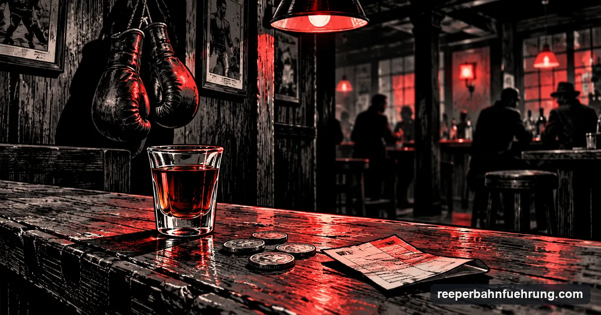 Schnapsglas, Münzen und ein Ticket auf einem Kneipentresen auf St. Pauli, im Stil eines Noir-Comics